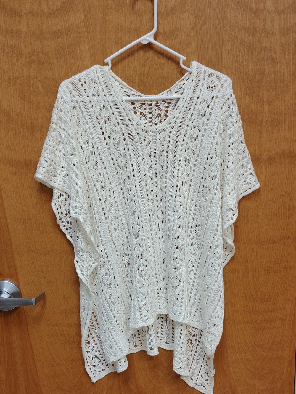 Cream Crochet Knit Poncho Top